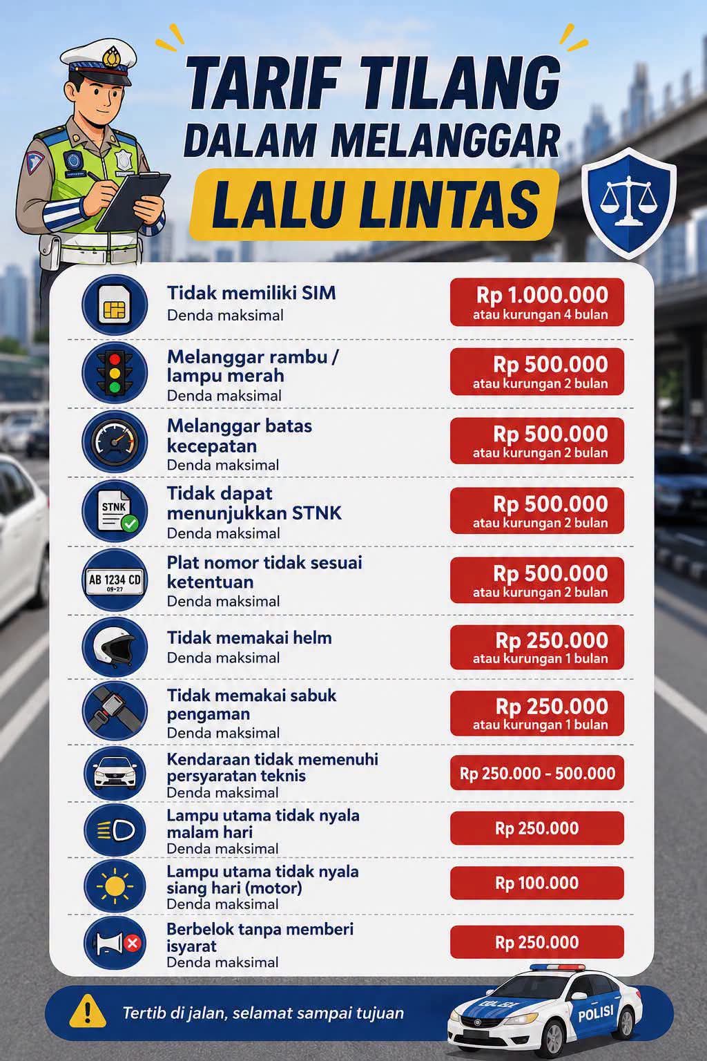 Catat! Ini Daftar Lengkap Denda Maksimal Pelanggaran Lalu Lintas Terbaru
